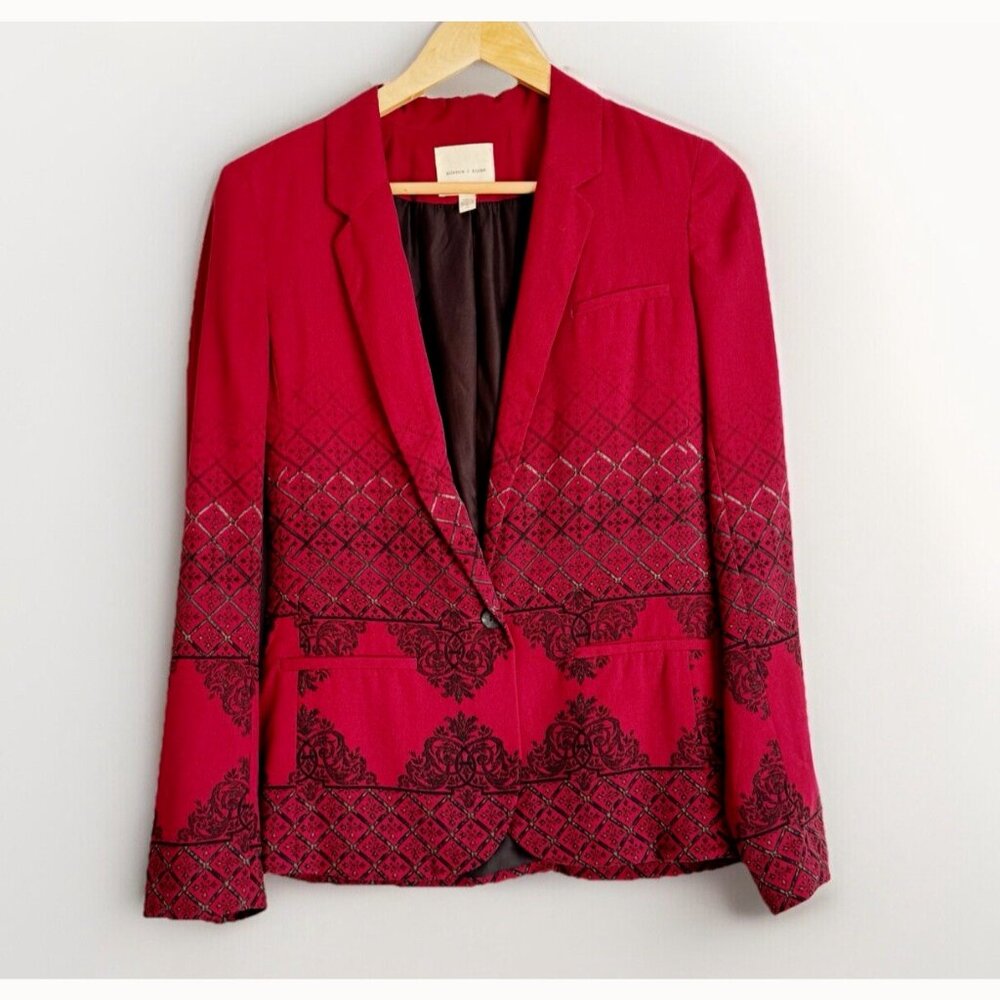 Silence + Noise Women’s Red Blazer Small Brocade Jacquard Statement Jacket
